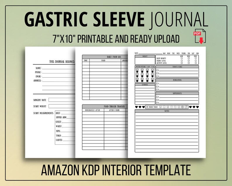 Gastric Sleeve Journal KDP Interior Commercial Use Ready to Upload PDF