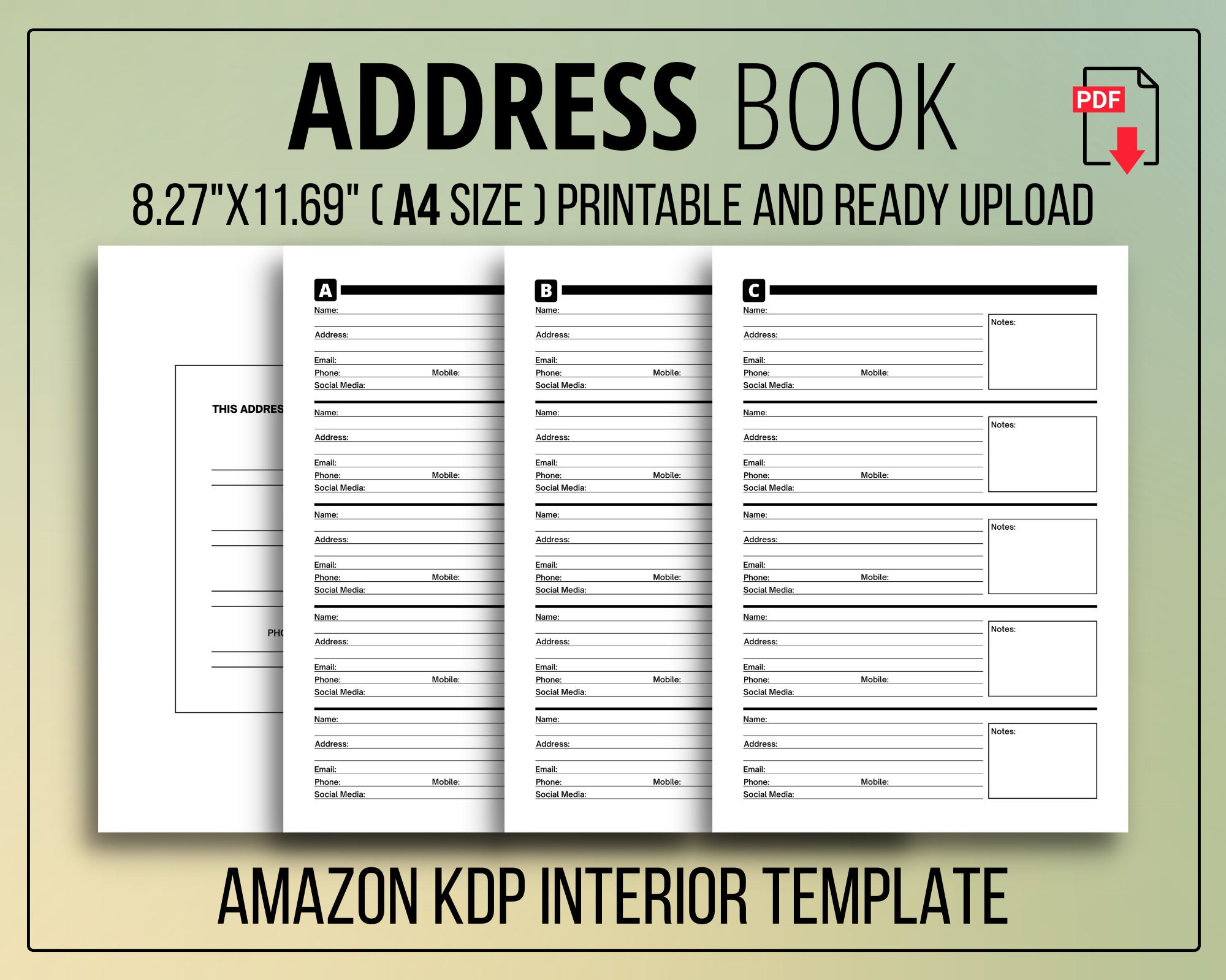 Address Book KDP Interior Commercial Use Ready to Upload PDF Template