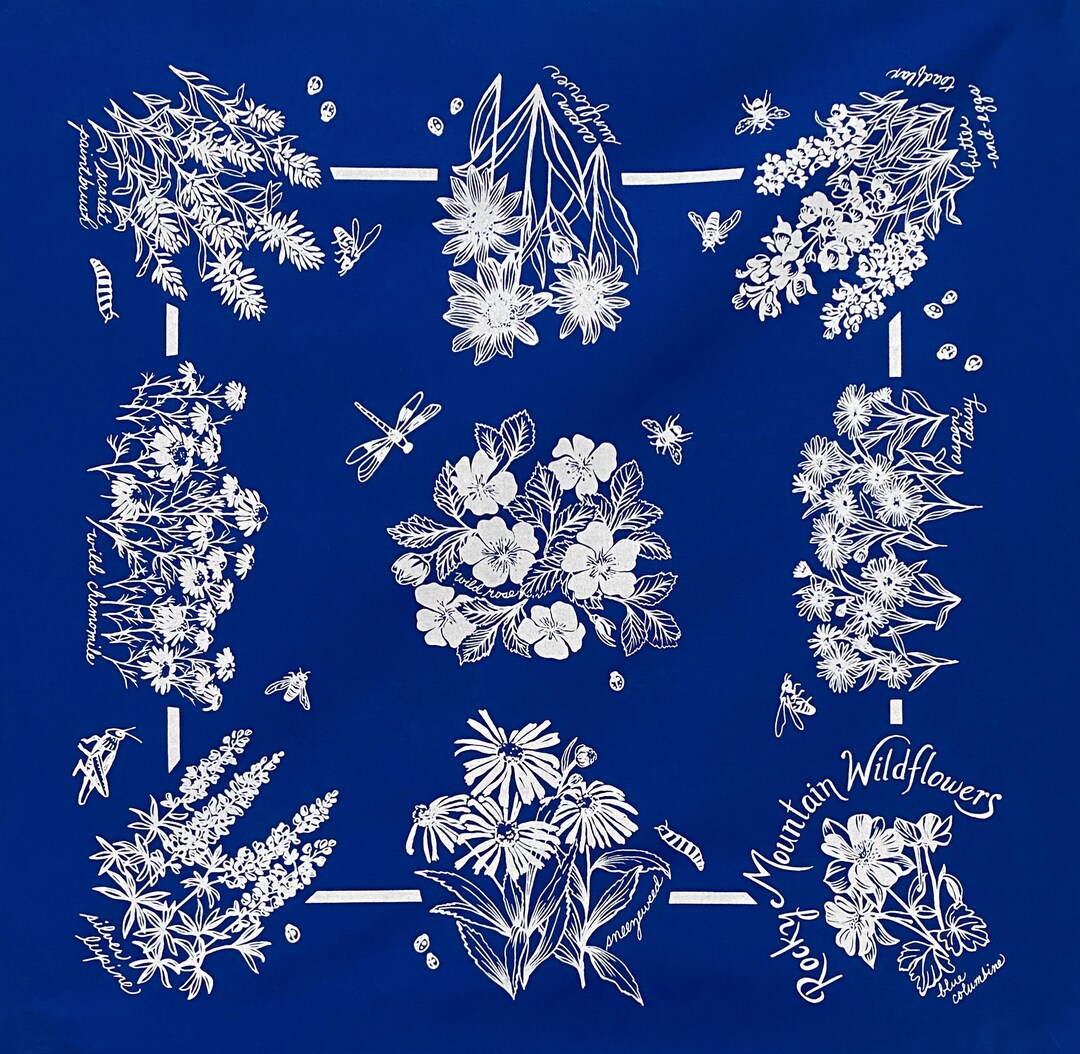 Rocky Mountain Wildflower Bandana / Plant Identification / Hiking Hanky