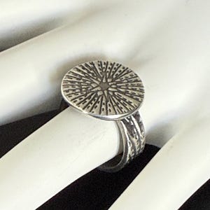 Oxidized Fine Silver Sunburst Ring: Handmade .999 Statement Band