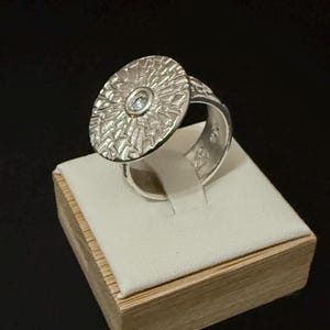 Handmade Fine Silver Sunburst Ring: Sky Blue Zircon Artisan Jewelry