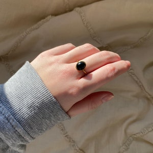 Adjustable stainless steel ring natural stones Agathe noire