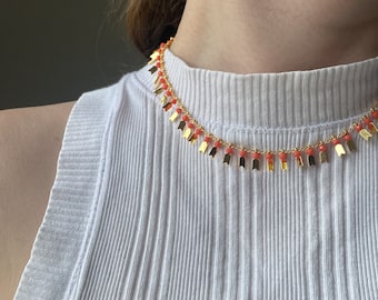 Gold coral bead stainless steel choker necklace