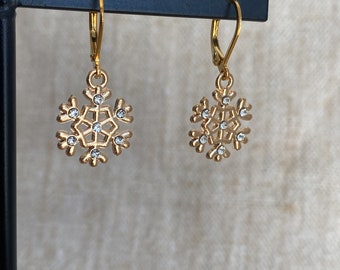 Boucles d’oreilles flocon doré strass noël