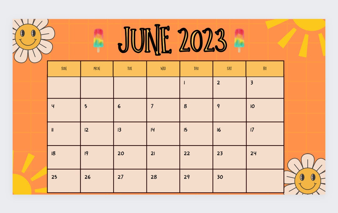 Summery June 2023 Calendar Etsy
