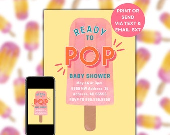 Ready to Pop Baby Shower Invitation - Digital Download, Colorful, Spring, Popsicle