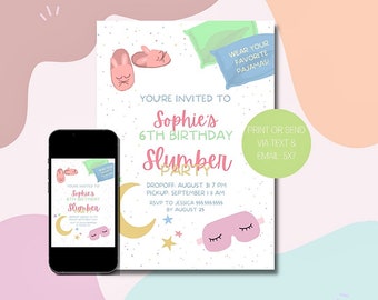 Slumber Party Editable Invitation - Colorful, Aesthetic, Instant Digital Download