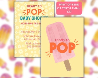 Ready to Pop Baby Shower Invitation - Digital Download, Colorful, Spring, Popsicle