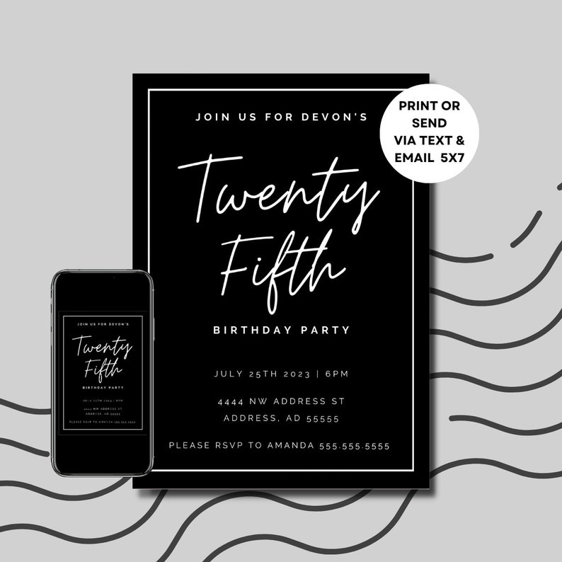 Minimal Birthday Invitation Digital Download Editable Etsy