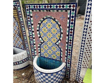 Classic Moroccan Handcraft Ceramic Garden Tile, Customized Artisanal Premium Zelij water Fountain, Classic Traditional Indoor Fountain