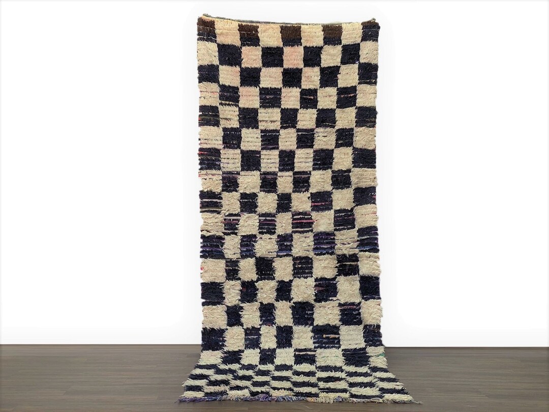 Moroccan Checkerboard Geniune Thread Runner, 3x9 Ft Beni Ourain ...