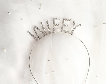 Wifey Headband and Veil Set, After Party Veil, Bride To Be Headband with Veil, Bride Gift, Bachelorette Veil Headband, Hen Party Veil