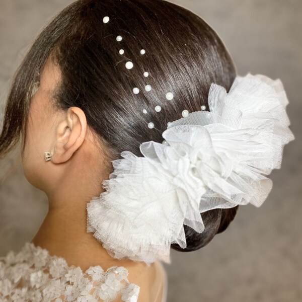 Ballet Bun Wrap, Ballerina Scrunhie, Tulle Scrunchie, Ballet Headpiece, Ballet Headband, Ballerina Hair Accessory, Flower Girl Hair Piece,