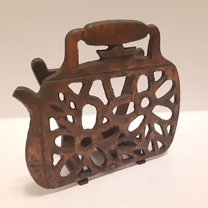Vintage Cast iron Tea Kettle Napkin Holder or Letter Holder, Cast Iron Napkin Holder
