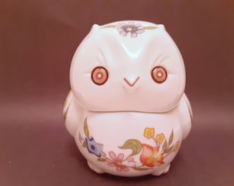 Vintage Prestige Ceramic Owl Trinket Box, Floral Décor