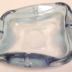 Vintage MCM Thick Blue Glass Atomic Ashtray, Mid-Century Modern Blue Ashtray