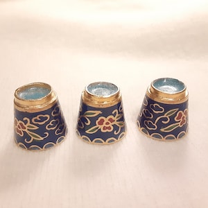 Buy 1 or All 3 Cloisonne Thimbles Featuring Gold Toned Metal with Red Enamel Flowers and Clouds, Cloisonne Thimbles, Asian Style Thimble