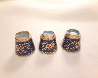 Vintage Cloisonne Thimble, Gold Toned Asian Thimble with Flowers