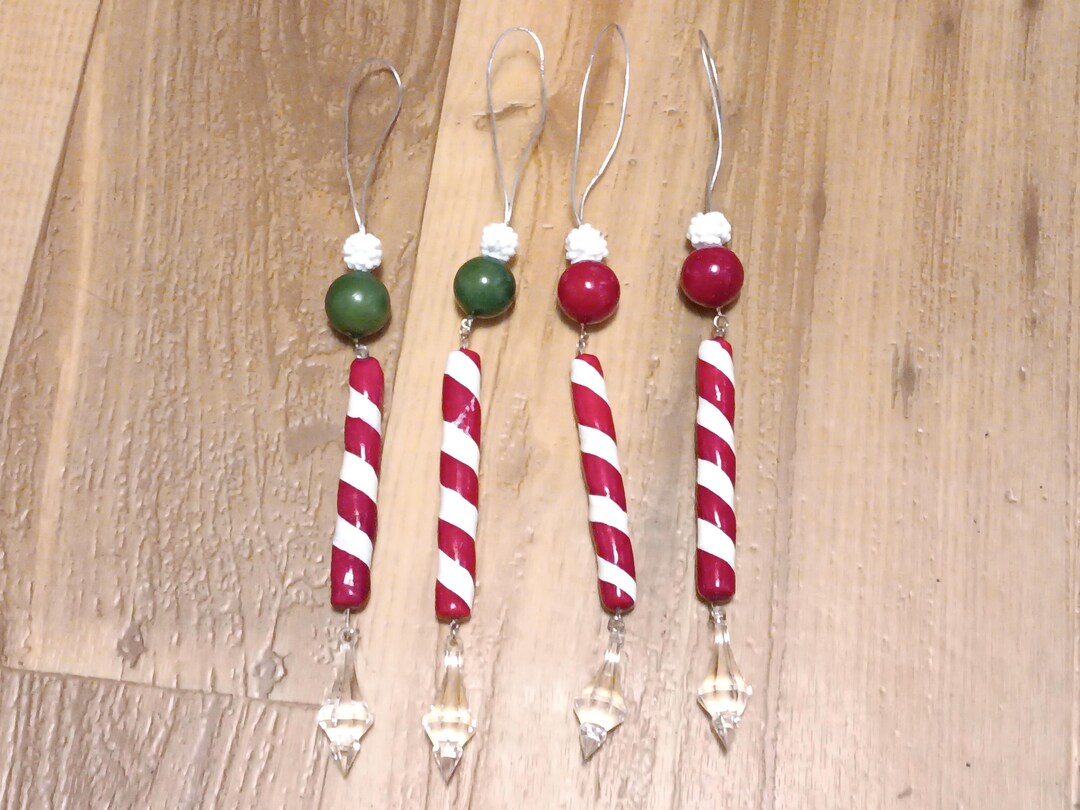 Vintage Candy Cane Striped Whimsical Christmas Tree Ornaments X4-mixed ...