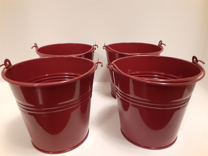 Vintage Set of 4 Red Metal Buckets/pails With Handles, Decorative