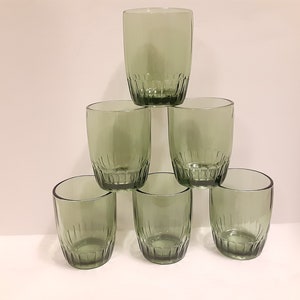 Vintage Set of 6 MCM 1950s Bartlett Collins Avocado Green Barware Water Glasses, Green Lowball Glasses, Liquor glasses, Juice glasses