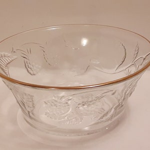 Vintage Arcopol France Clear Glass Berry Bowl with Gold Rim and a Embossed Berry Pattern