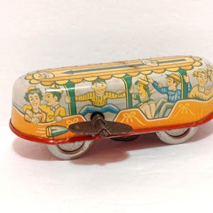 Vintage 1950s Technofix Wind-Up Roller Coaster Car, Lithographed Tinplate Toy
