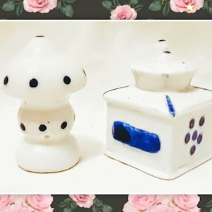 Vintage Miniature Mushroom and Coffee Grinder, Dollhouse Furniture and/or Décor, Blue and White