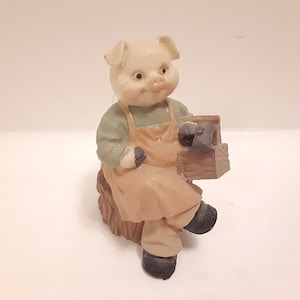 Small Rare Vintage 1991 Anthropomorphic Pig Shoe Maker/Cobbler Figurine, Anthropomorphic Pig Figurine