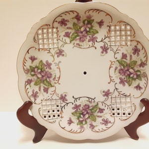 Rare Vintage Linwild Ardalt #7170 Three Graces Hand Painted Purple Violet Motif Perforated Decorative Plate