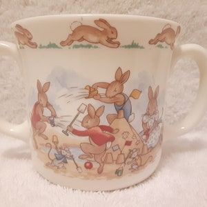 Vintage Bunnykins Peter Rabbit Double Handled Cup, Royal Doulton