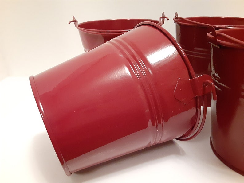 Vintage Set of 4 Red Metal Buckets/pails With Handles, Decorative