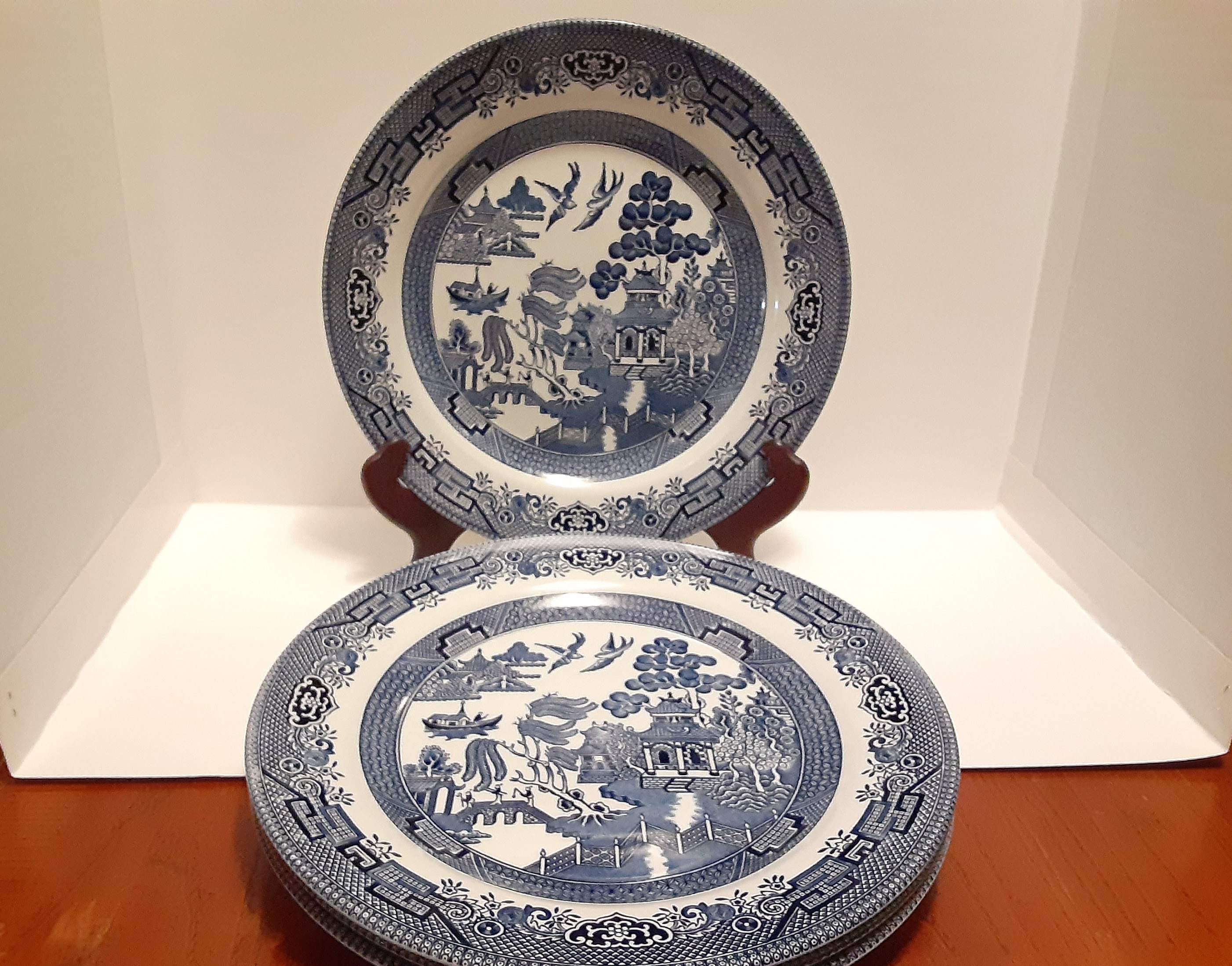 Vintage Churchill Blue Willow Pattern Dinner Plates X4 Fine Etsy