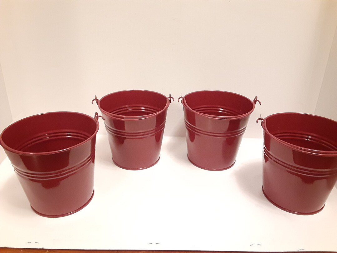 Vintage Set of 4 Red Metal Buckets/pails With Handles, Decorative