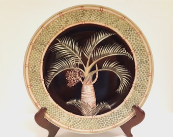 Vintage Jungle Safari Bottle Palm Plate, Andrea by Sadek, Made in Japan