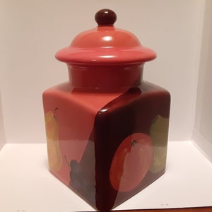 RARE Vintage Rommel Nueva for Saparna Cannister or Cookie Jar Made in the Philippines, Orange and Brown Fruit Patterned Cannister, Large Jar