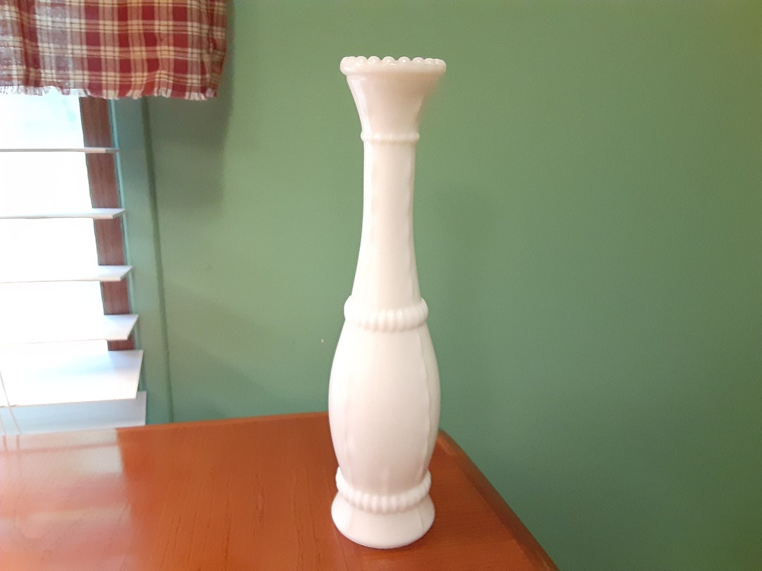 Vintage Tall Milk Glass Vase, Wedding Bridal Decor, Bridal Shower Gift