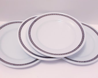 Vintage White Ceramic Plates with Brown Rope Border - Set of 4 Dining Plates