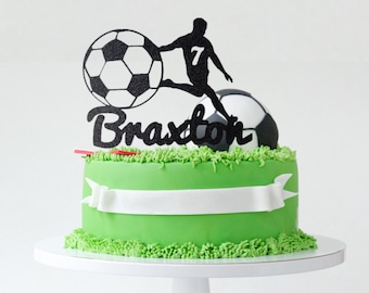 Taarttopper - voetbal voetbal jongen speler thema - gepersonaliseerde naam + leeftijd