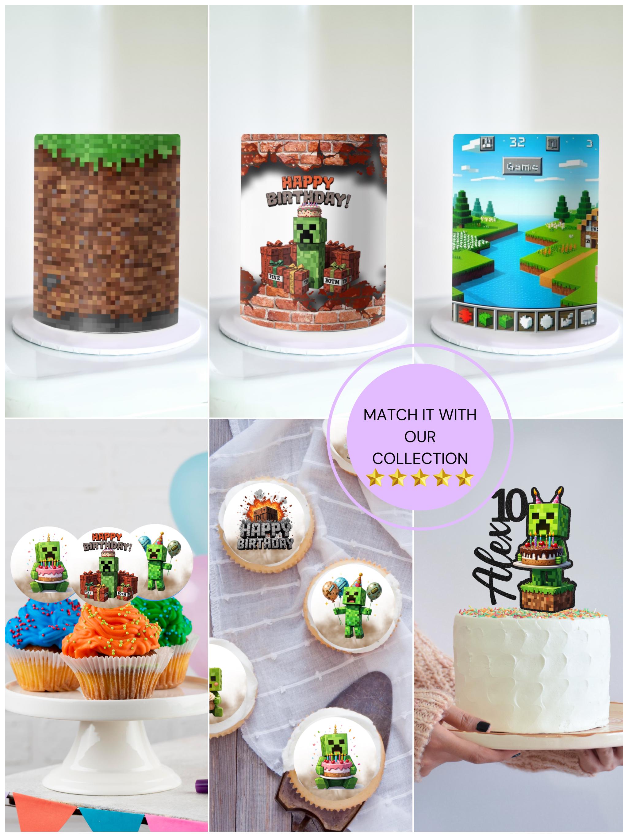 Minecraft Creeper Cake Topper - Gamer Themed - Personalized Name + Age ...