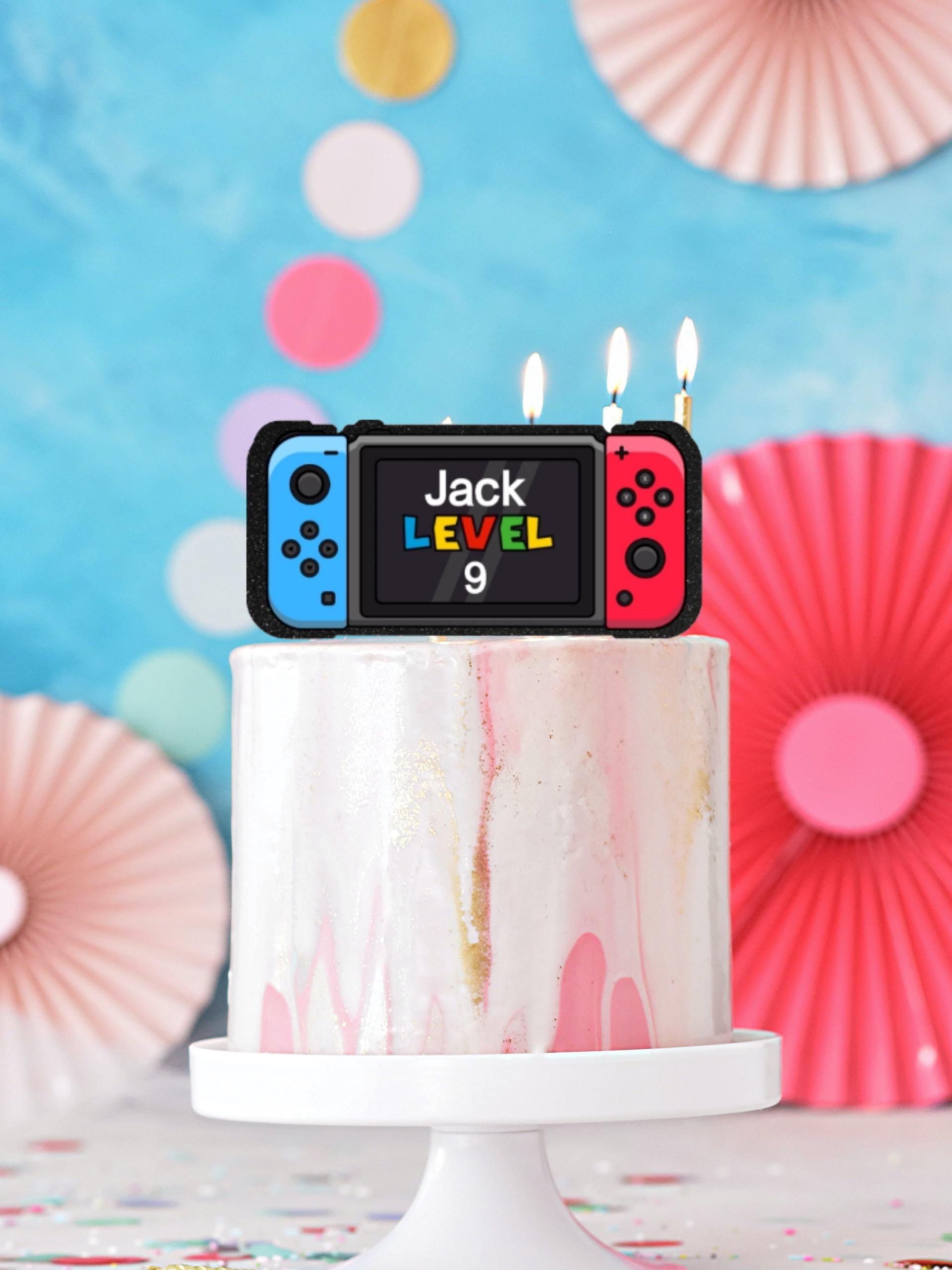 25SS[SOFT THUMBNAIL]Buddy, Today's star☆Cake Set Cake Topper - Nintendo Switch Themed - Personalized Name +