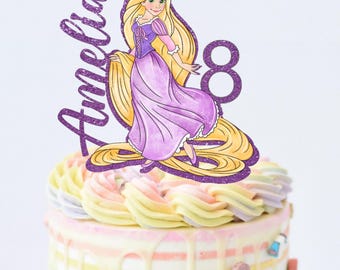 Princess Rapunzel-taarttopper - verward thema - gepersonaliseerde naam + leeftijd - met licentie