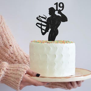 Cake Topper - Gym Fitness Weightlifting Themed - Personalized Name + Age