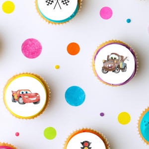 Autos Essbare Bilder - Lightning McQueen Cupcake / Cookie Runde Icing Toppers - Vorgeschnitten - Lizenziert