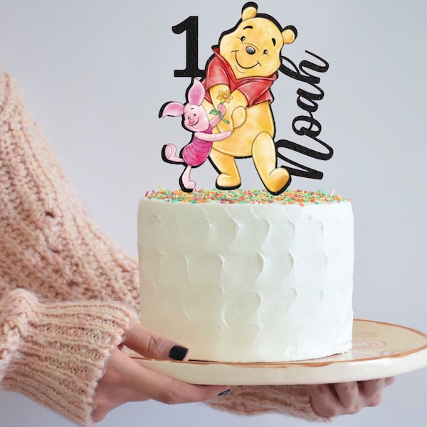 Cake Topper - Winnie the Pooh Themed - Personalized Name + Age - Licensed