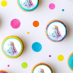 Elsa & Anna Essbare Bilder - Frozen Cupcake / Cookie Runde Icing Toppers - Vorgeschnitten - Lizenziert
