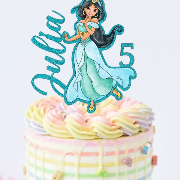 Princess Jasmine Cake Topper - Disney Aladdin Themed - Personalized Name + Age - Licensed