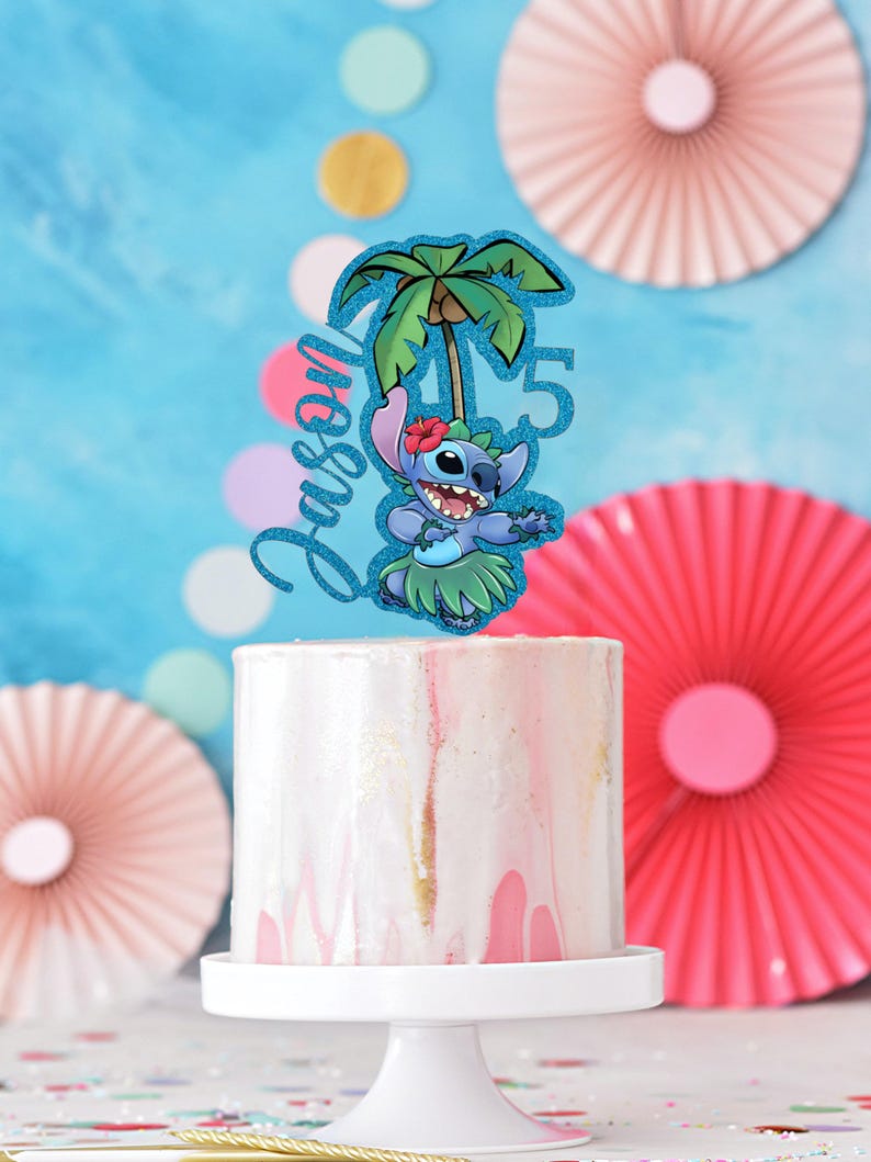 Stitch-taarttopper - Disney-thema - gepersonaliseerde naam + leeftijd - met licentie afbeelding 1