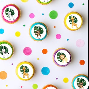 Safari Jungle Edible Images - Cupcake / Cookie Round Icing Toppers - Zoo Animals Precut
