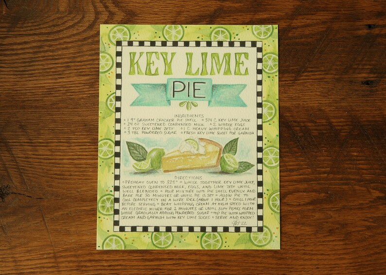 Watercolor Recipe Key Lime Pie Art Print - Etsy